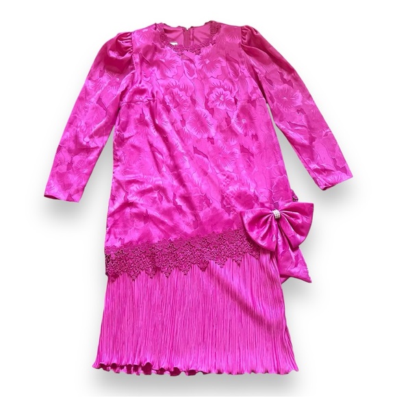 Vintage Dresses & Skirts - Vintage 80s After Dark Hot Pink Drop Waist Cocktail Party Dress Size 20
